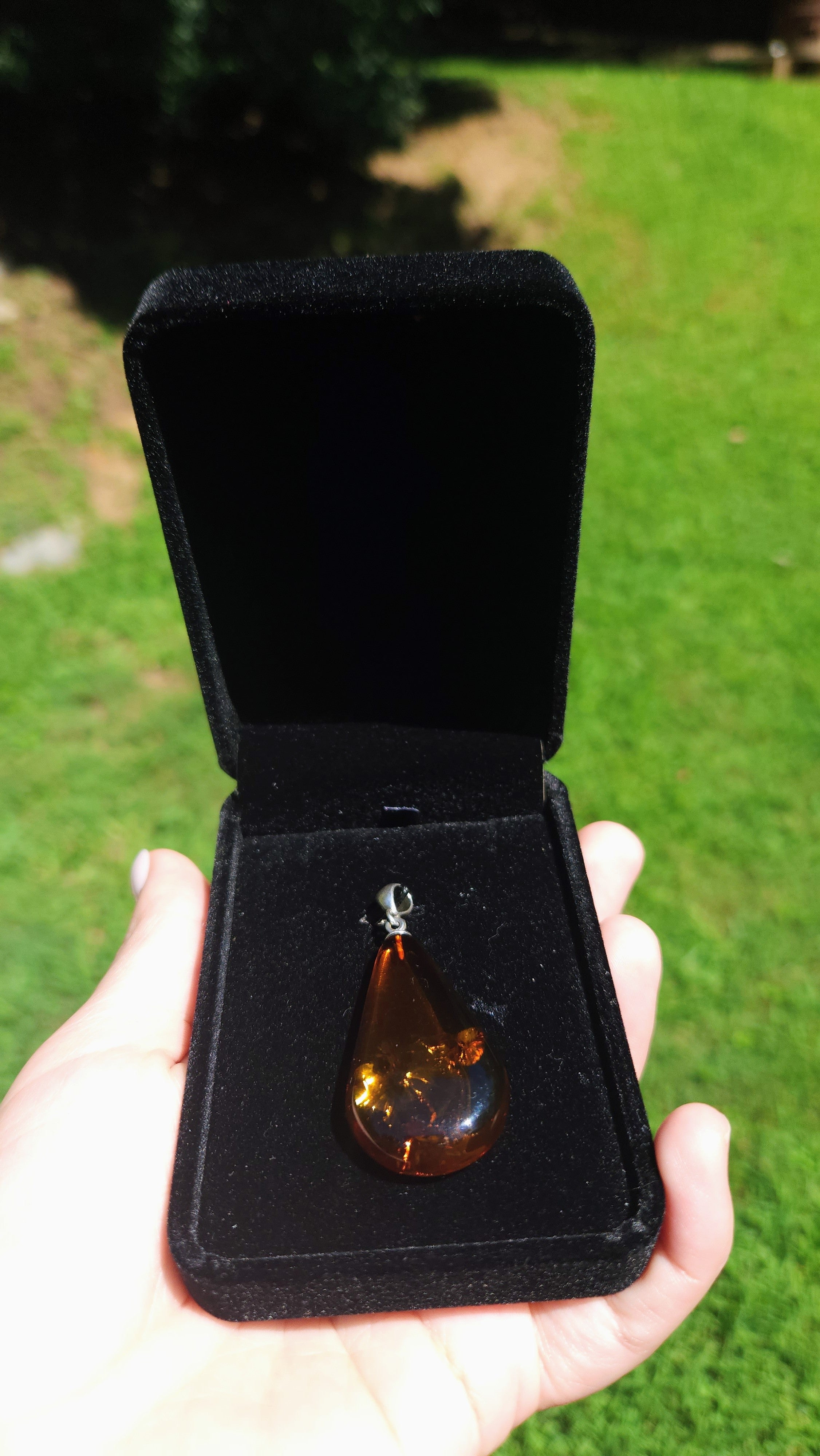 Baltic Amber and Stamped 925 Silver Pendant Long Teardrop