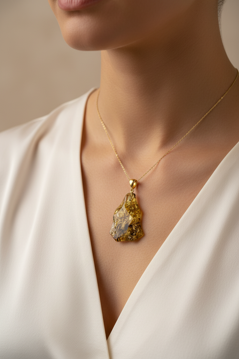 Premium Free-Shaped Baltic Amber Pendant (8g, 1.5")