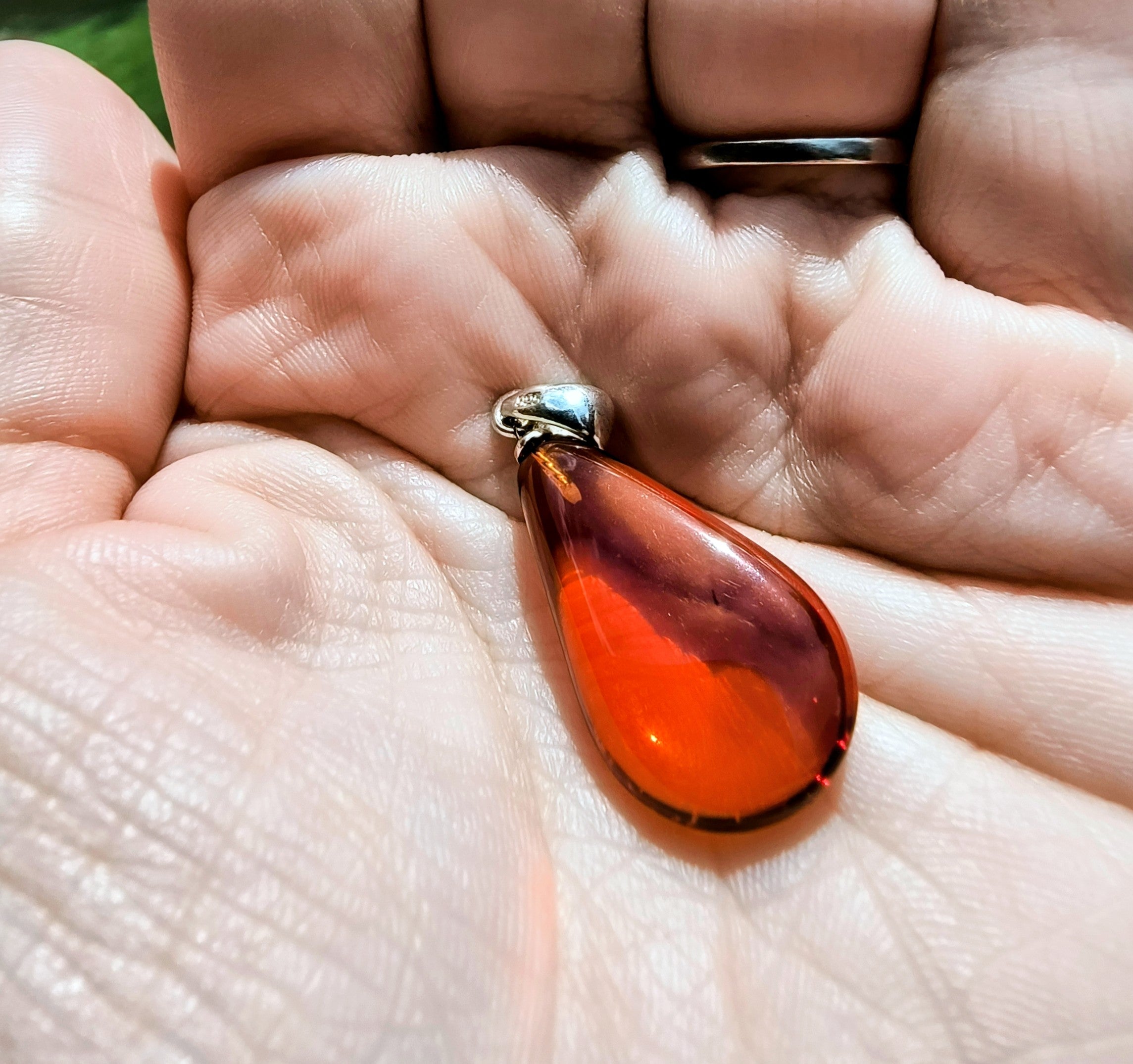 Baltic Amber and Stamped 925 Silver Small Teardrop Pendant