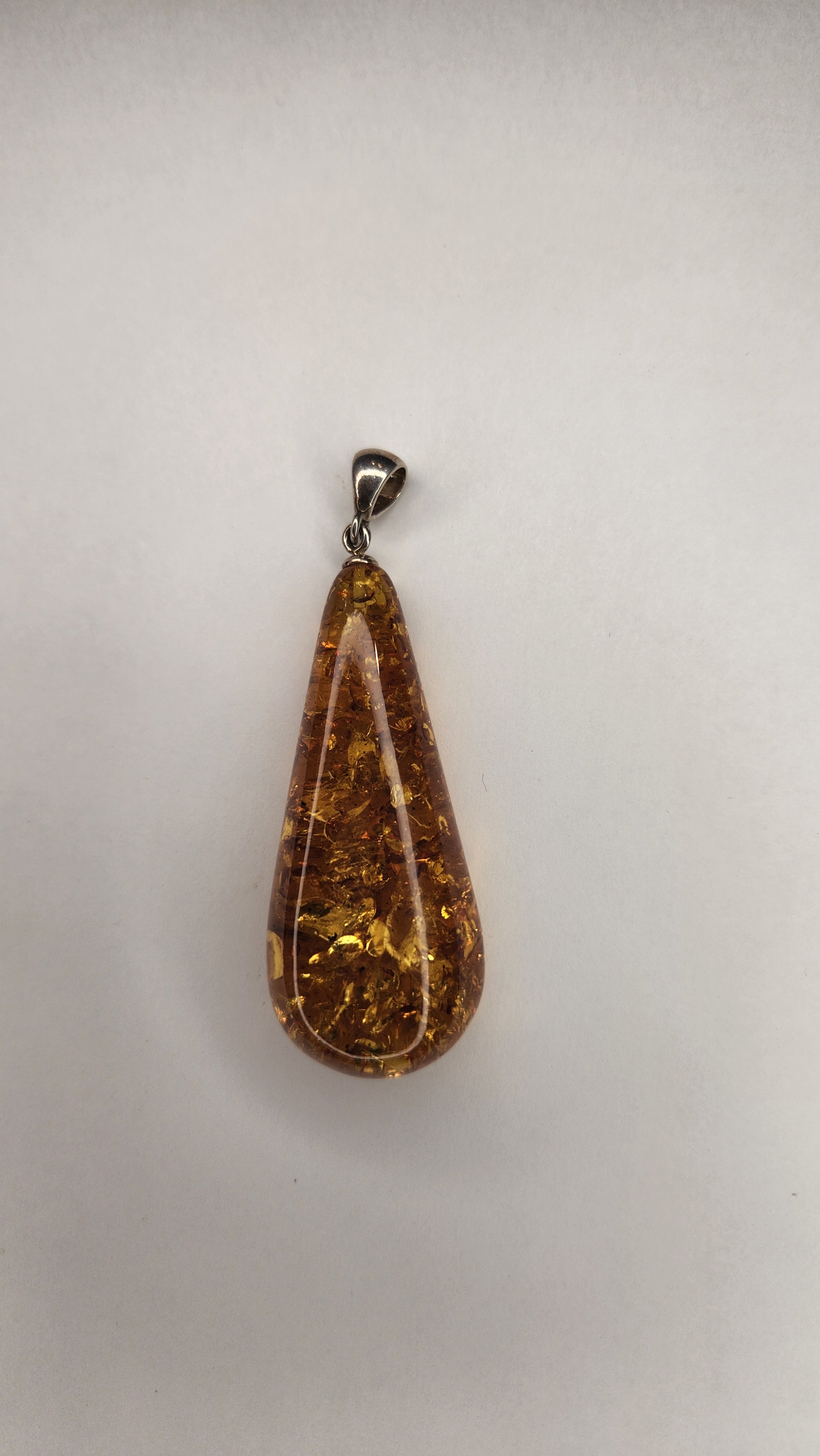 Long Baltic Amber Drop Pendant (.925 Silver, Premium Quality)