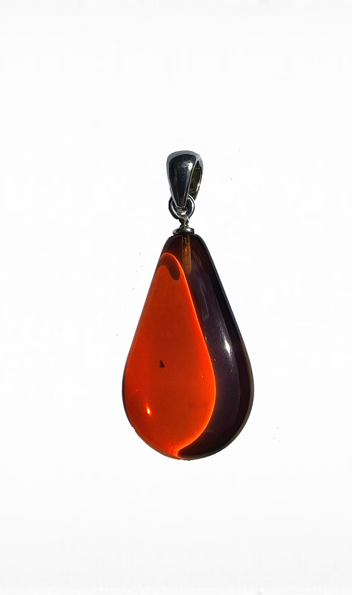 Baltic Amber and Stamped 925 Silver Small Teardrop Pendant