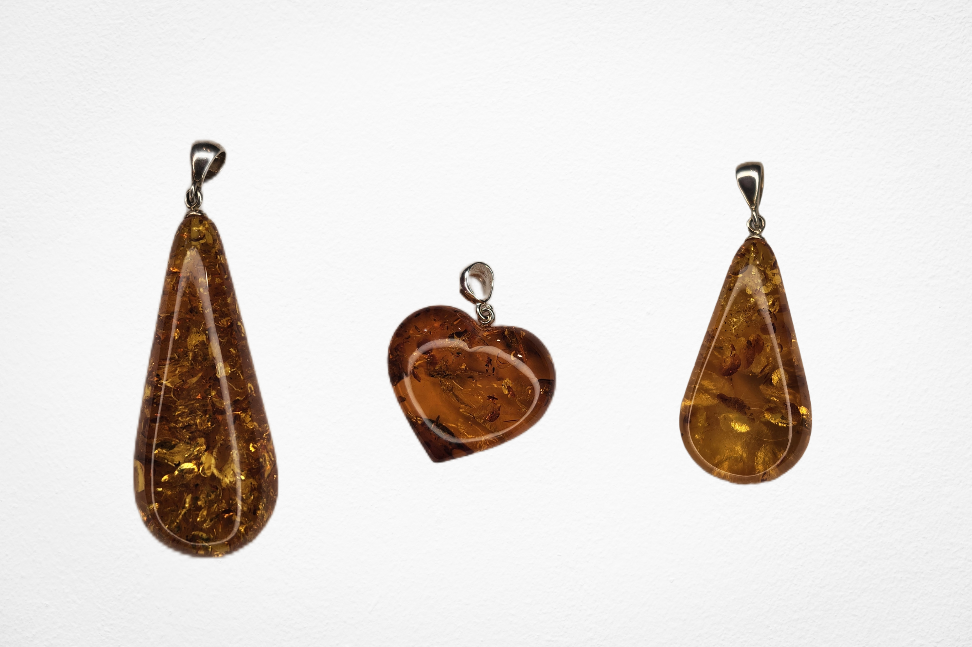 Long Baltic Amber Drop Pendant (.925 Silver, Premium Quality)