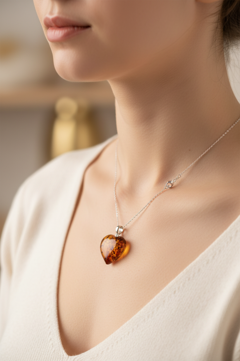 Premium Baltic Amber Heart Pendant (10g, 1.1")