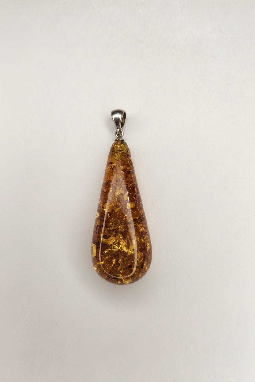 Long Baltic Amber Drop Pendant (.925 Silver, Premium Quality)