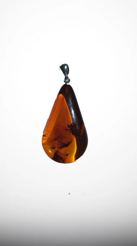 Baltic Amber and Stamped 925 Silver Pendant Long Teardrop