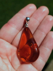 Baltic Amber and Stamped 925 Silver Pendant Long Teardrop