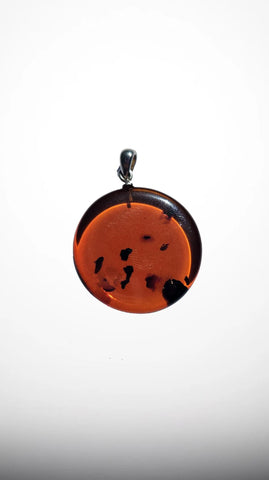Baltic Amber and Stamped 925 Silver Round Pendant
