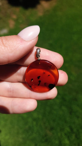 Baltic Amber and Stamped 925 Silver Round Pendant