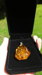 Baltic Amber and Stamped 925 Sterling Silver Pendant