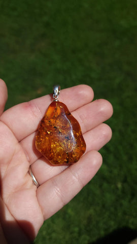 Baltic Amber and Stamped 925 Sterling Silver Pendant