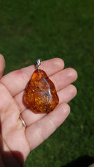 Baltic Amber and Stamped 925 Sterling Silver Pendant