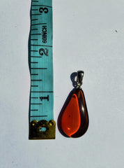 Baltic Amber and Stamped 925 Silver Small Teardrop Pendant
