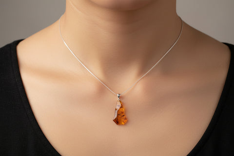 Baltic Amber and Stamped 925 Silver Free Shape Pendant M