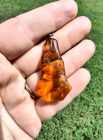 Baltic Amber and Stamped 925 Silver Unique Pendant