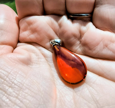 Baltic Amber and Stamped 925 Silver Small Teardrop Pendant
