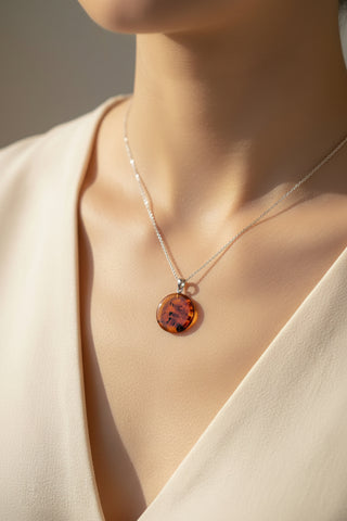Baltic Amber and Stamped 925 Silver Round Pendant