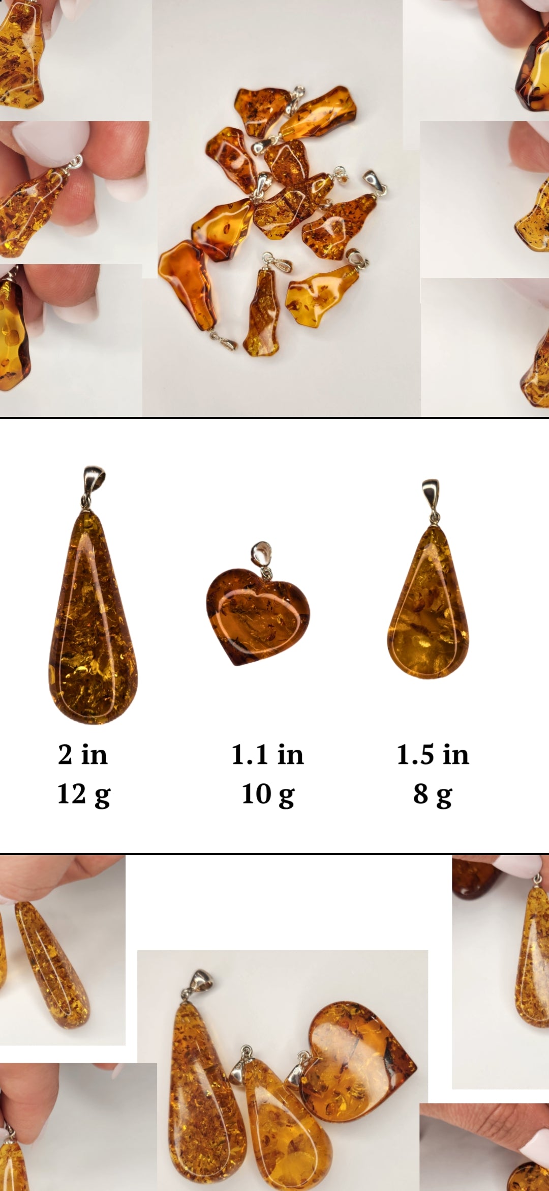 Long Baltic Amber Drop Pendant (.925 Silver, Premium Quality)