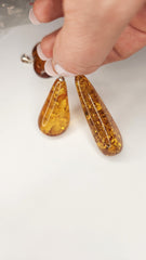 Long Baltic Amber Drop Pendant (.925 Silver, Premium Quality)