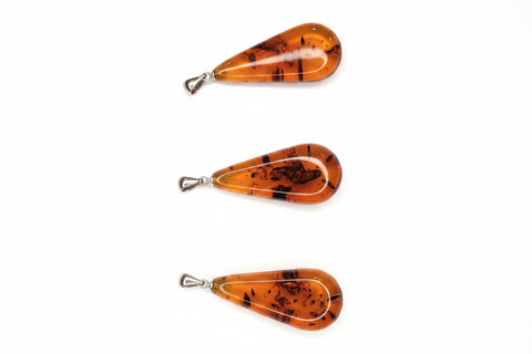 Baltic Amber and Stamped 925 Silver Pendant Long Teardrop L