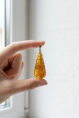Long Baltic Amber Drop Pendant (.925 Silver, Premium Quality)